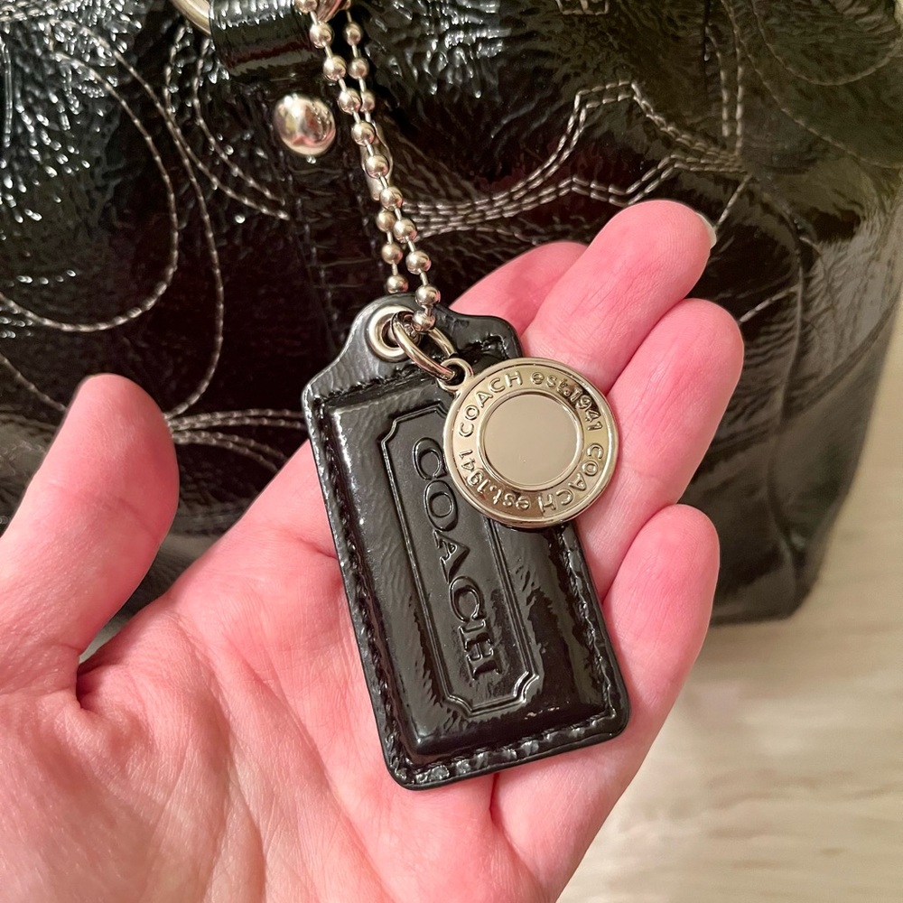 Coach Black Patent Leather Logo Signature C Stitch Double Handle Shoulder Bag - Picture 3 of 8